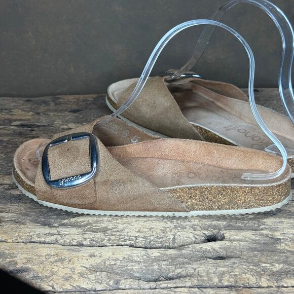 Yokono Brown Suede Leather Slide Sandals Women’s 6.5 Made in Spain Buckle - Picture 6 of 13